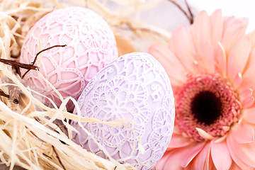 Image showing Beautiful Easter eggs in crocheted covers