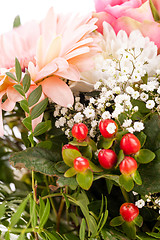 Image showing Bouquet of fresh pink and white flowers