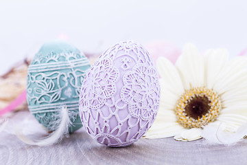 Image showing beautiful easter egg decoration colorfull eggs seasonal pastel 