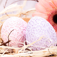 Image showing Beautiful Easter eggs in crocheted covers