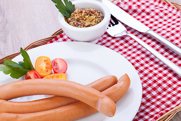 Image showing tasty traditional pork sausages frankfurter snack food