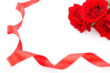 Image showing Bouquet of red roses with ribbon border