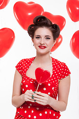 Image showing Beautiful retro woman celebrating Valentines