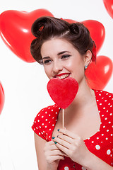 Image showing Beautiful retro woman celebrating Valentines