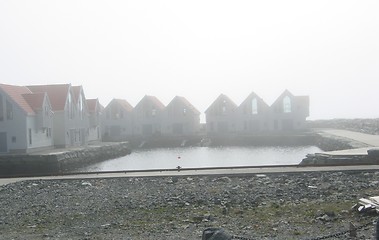 Image showing Seahouses in fog