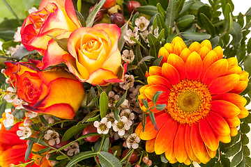 Image showing Vivid orange gerbera daisy in a bouquet