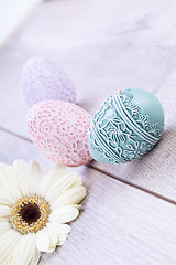 Image showing beautiful easter egg decoration colorfull eggs seasonal pastel 