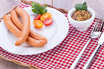 Image showing tasty traditional pork sausages frankfurter snack food