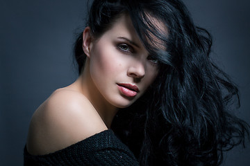 Image showing Dark moody portrait of a brunette beauty