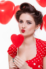 Image showing Beautiful retro woman celebrating Valentines