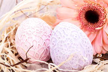 Image showing Beautiful Easter eggs in crocheted covers