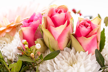 Image showing Bouquet of fresh pink and white flowers