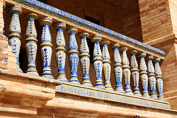 Image showing Detail of Palacio Espanol in Plaza De Espana, Seville