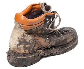 Image showing Old dirty trekking boot