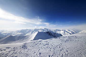 Image showing Snowy mountains at nice day