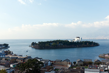 Image showing Landscape of lake and village