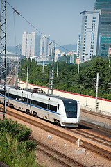 Image showing Train running on rail