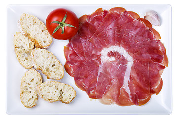 Image showing plate of cold cuts ham sausage typical in Spain