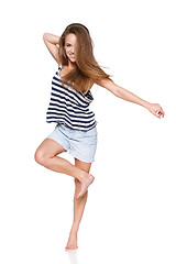 Image showing Woman hip hop dancer over white background