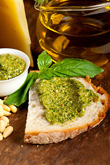 Image showing Italian basil pesto bruschetta ingredients