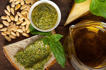 Image showing Italian basil pesto bruschetta ingredients