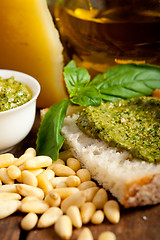 Image showing Italian basil pesto bruschetta ingredients