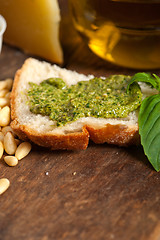 Image showing Italian basil pesto bruschetta ingredients