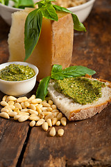 Image showing Italian basil pesto bruschetta ingredients