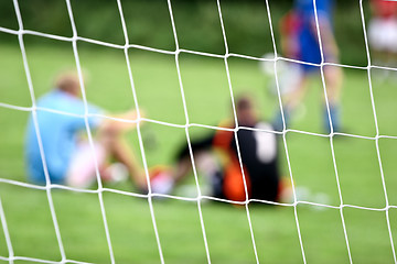Image showing Football shot behind the net