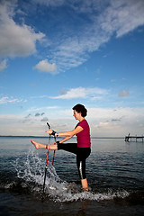 Image showing Nordic walk at the beach