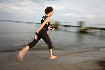 Image showing Nordic walk at the beach