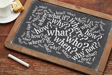 Image showing brainstorming questions on blackboard