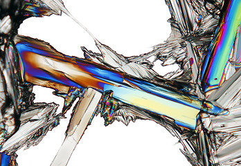 Image showing Microscopic view of potassium nitrate crystal in polarized light