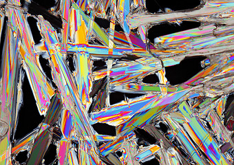 Image showing Microscopic view of potassium nitrate crystals in polarized ligh