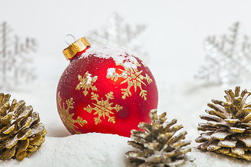 Image showing Christmas ball with red bow and ribbon