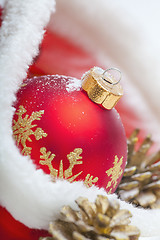 Image showing Christmas ball with red bow and ribbon