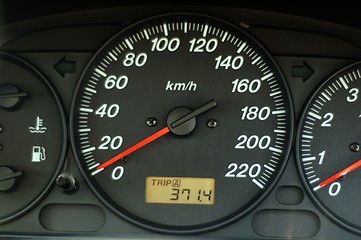 Image showing Car dashboard with speed and odometer