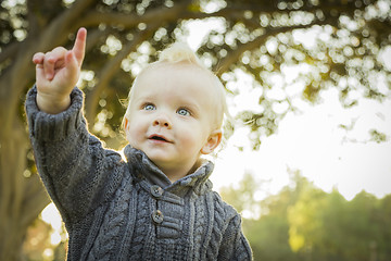 Image showing Adorable Blonde Baby Boy Outdoors at the Park
