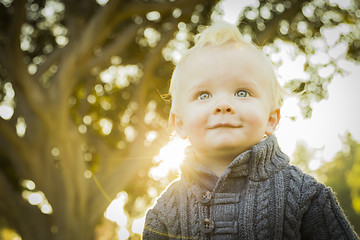 Image showing Adorable Blonde Baby Boy Outdoors at the Park
