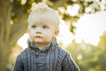 Image showing Adorable Blonde Baby Boy Outdoors at the Park
