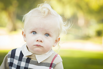 Image showing Adorable Blonde Baby Boy Outdoors at the Park
