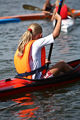 Image showing Young people on kayak in denmark on a lake