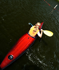 Image showing Young people on kayak in denmark on a lake