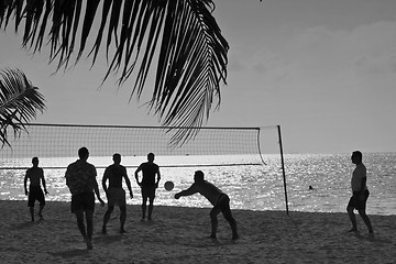 Image showing Playing volleyball at the beach