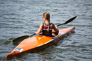 Image showing Young people on kayak in denmark on a lake