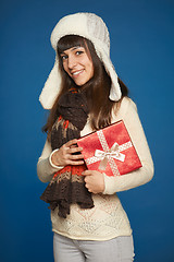 Image showing Winter woman with red gift box