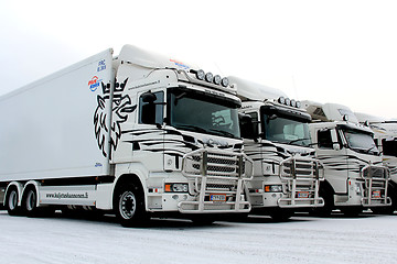 Image showing Fleet of Trucks in Winter