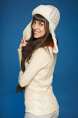 Image showing Playful woman in warm clothing