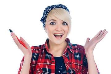 Image showing Surprised woman with paintbrush