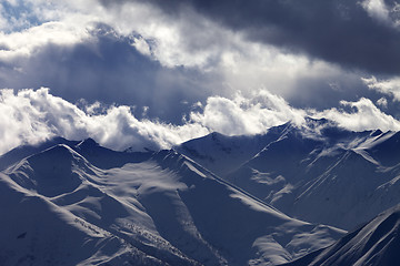 Image showing Evening mountains in clouds